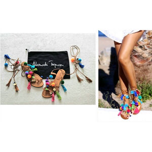 ALAMEDA TURQUESA Matisse charm-pom-pom wrap goop sandals $489 38 us-7 1/2 - 7.5